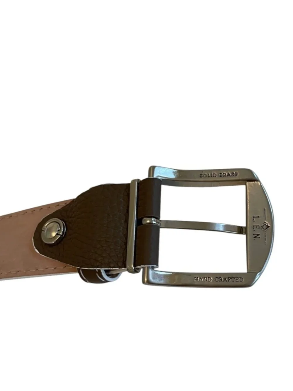 L.E.N. LEN Men's Genuine French Calf Leather Belt Brown with Pebble Grain USA 46